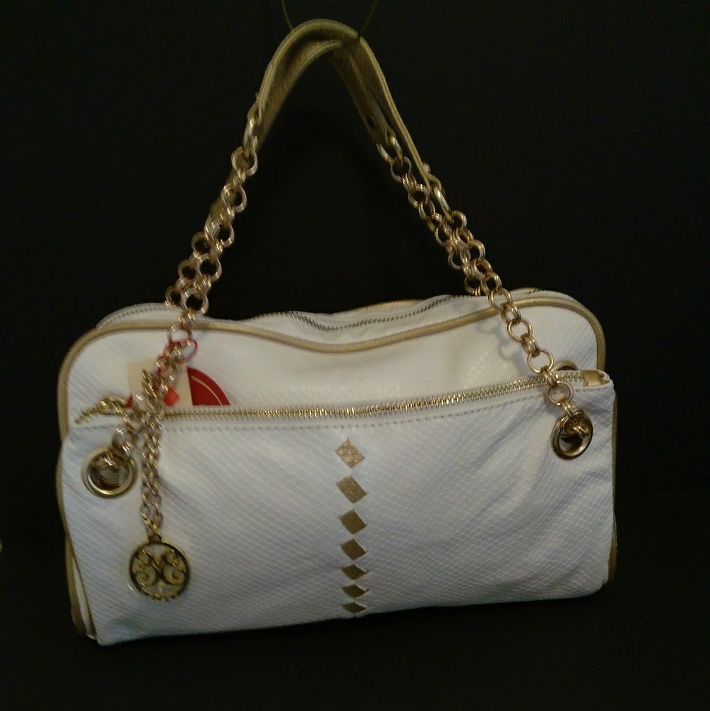White and Golden handbag faux snakeskin.